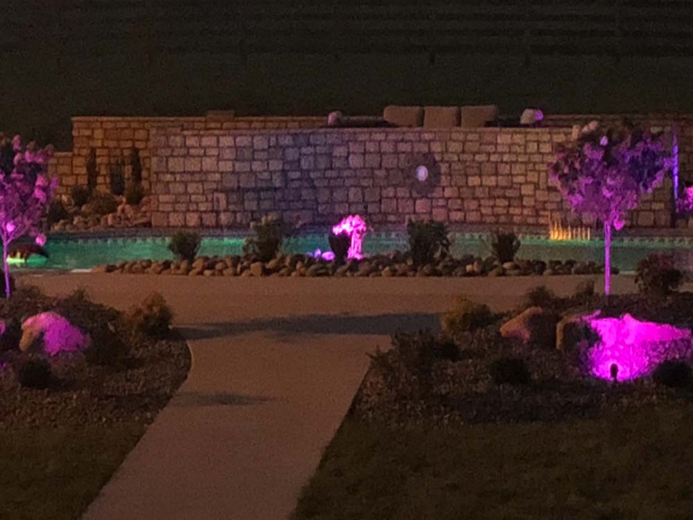 retaining wall, Vinyl pool, evening view with lights
